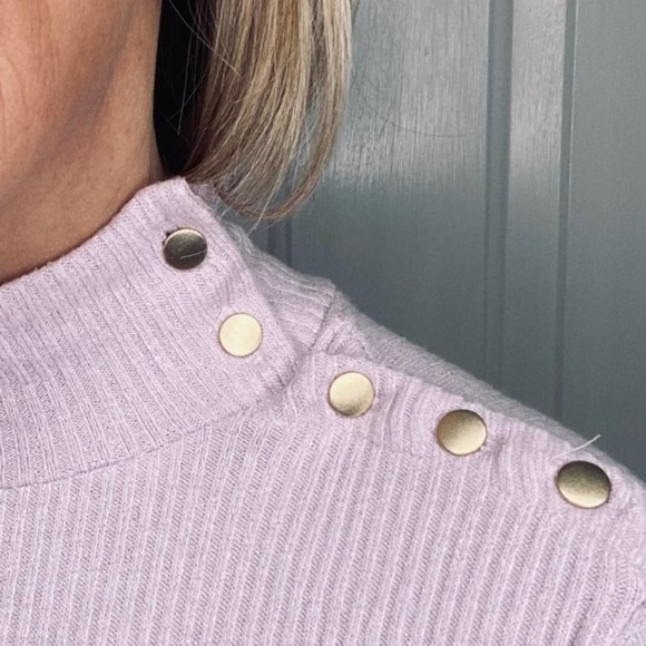 J.Crew Button-shoulder Ribbed Turtleneck Lilac XS - Picture 2 of 7
